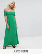 Asos Petite Off Shoulder Maxi Sundress With Shirring - Green