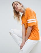 Asos Boxy T-shirt With Stripe Sleeve - Orange