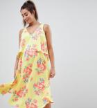 Asos Design Maternity Slinky Floral Cape Midi Dress - Multi