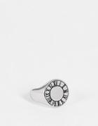 Asos Design Signet Ring With Roman Numerals In Silver Tone