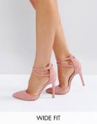 Truffle Collection Wide Fit Bow Trim Court Shoe - Pink