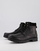 Asos Design Lace Up Worker Boots In Black Leather