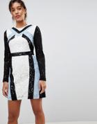 Morgan Contrast Lace Panel Pencil Dress-multi