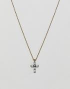 Asos Design Cross Necklace With Faux Pearls In Gold Tone - Gold