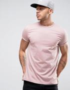 Asos T-shirt With Crew Neck And Roll Sleeve In Pink - Pink