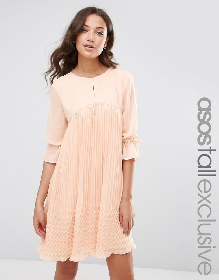 Asos Tall Pleated Swing Dress - Nude
