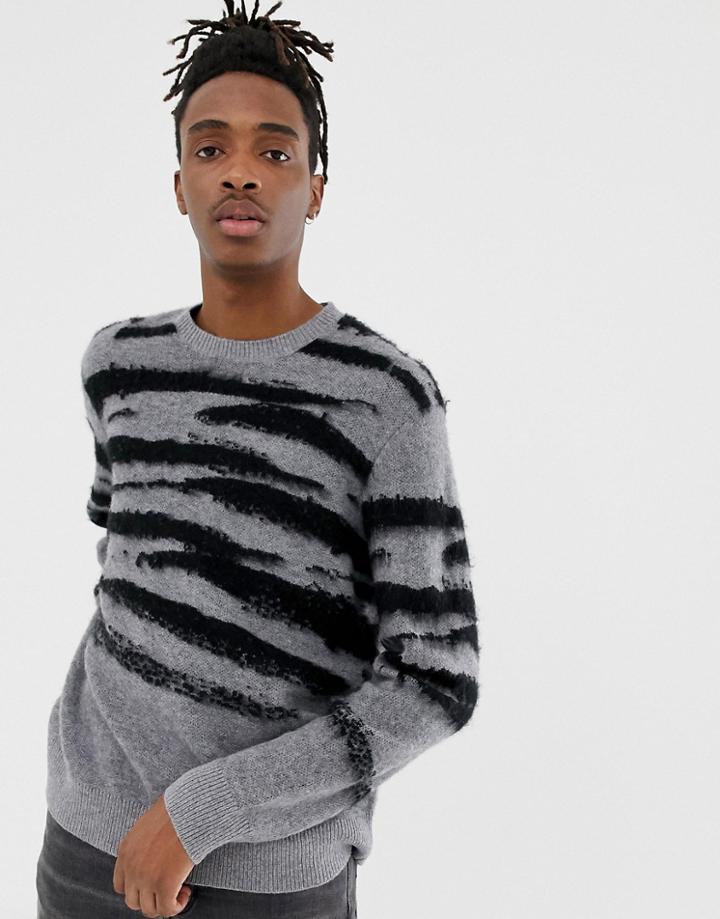 Allsaints Fluffy Mohair Sweater In Brushed Stripe - Yellow
