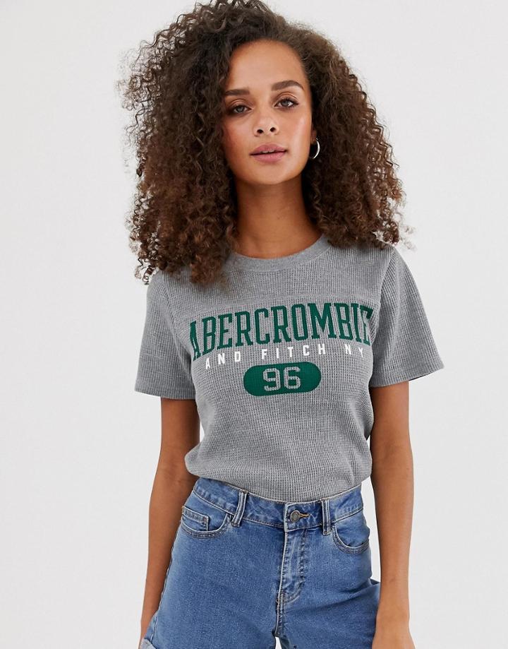 Abercrombie & Fitch Waffle T-shirt With Sports Logo - Gray