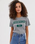 Abercrombie & Fitch Waffle T-shirt With Sports Logo - Gray
