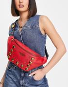 Love Moschino Logo Stud Fanny Pack In Red