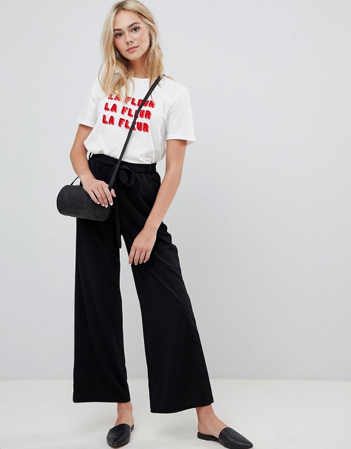 Parisian Wide Leg Pants With Tie Waist - Black