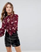 Bershka Floral Printed Double Ruffle Sleeve Blouse - Multi