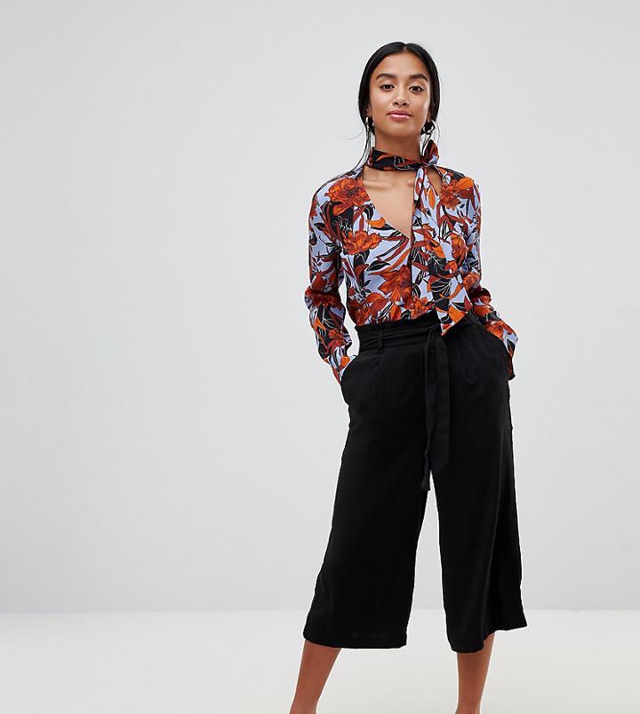 New Look Petite Tie Waist Crop Pants - Black