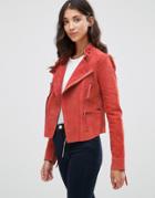 Pepe Jeans Pacific Suede Collarless Biker Jacket - Orange