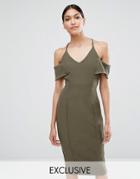 Vesper Cami Pencil Dress With Cold Shoulder Detail - Green