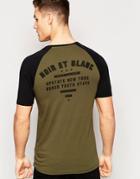 Asos Muscle T-shirt With Chest And Back Print And Contrast Raglan Sleeves In Khaki