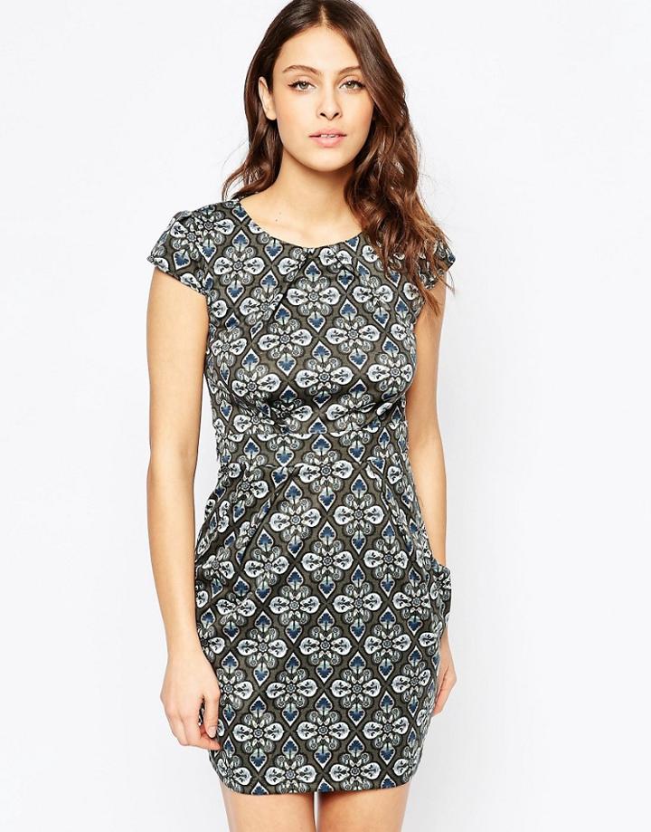 Qed London Printed Tulip Dress - Gray