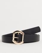 Asos Design Faux Leather Skinny Belt In Black With Gold Circle Buckle