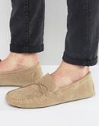 Asos Driving Shoes In Stone Faux Suede With Tie Front - Stone