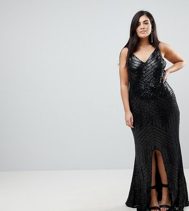 Club L Plus Cami Strap All Over Sequin Maxi Dress - Black