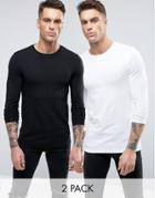 Asos 2 Pack Long Sleeve Extreme Muscle Fit T-shirt In White/black Save - Multi