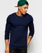 Asos Muscle Long Sleeve T-shirt In Navy - Navy