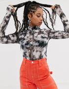 Asos Design Mesh Top In Grunge Tie Dye With Black Contrast Seams