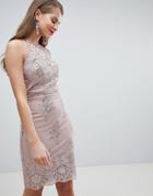 Lipsy Sequin Lace Bodycon Midi Dress-pink