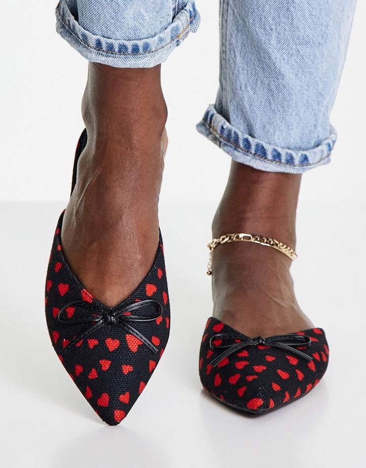 Asos Design Lewi Pointed Flat Mules In Heart Print-multi