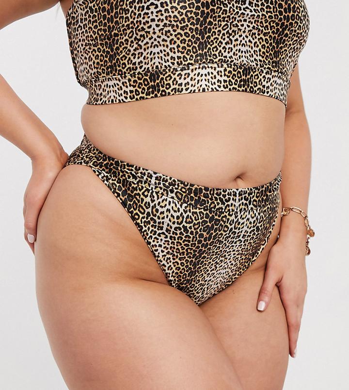 South Beach Curve Exclusive Mix And Match High Waist Bikini Bottom In Animal Print-multi