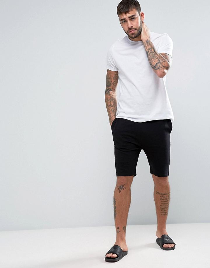 Asos Skinny Jersey Pyjama Short With Branded Waistband - Black