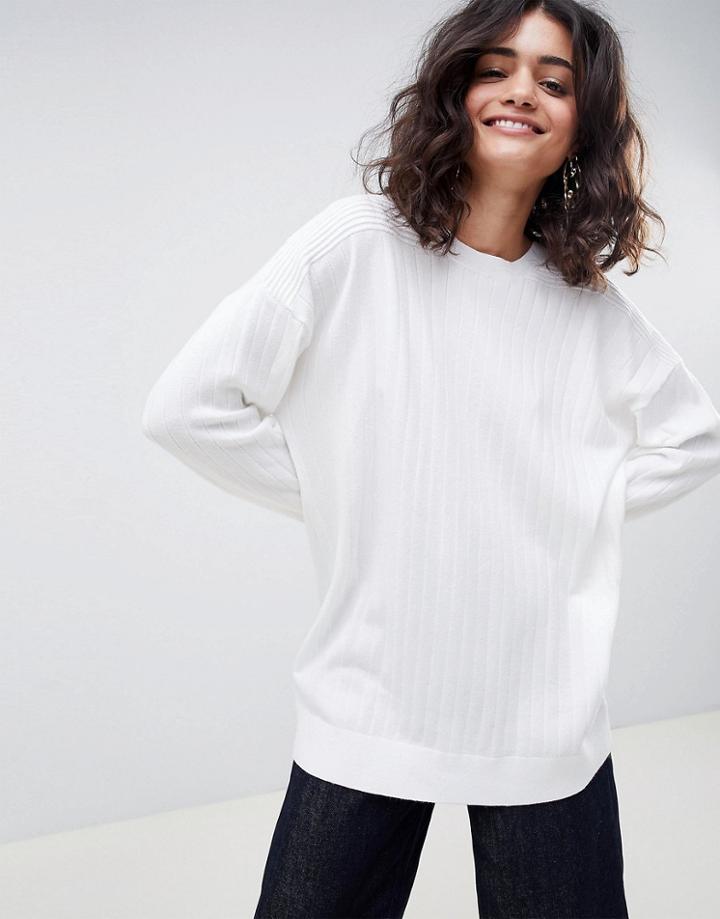 Asos Design Oversize Jumper In Fine Knit - White