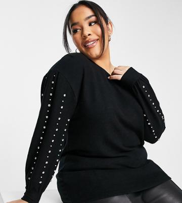 Yours Embellished Sweater In Black