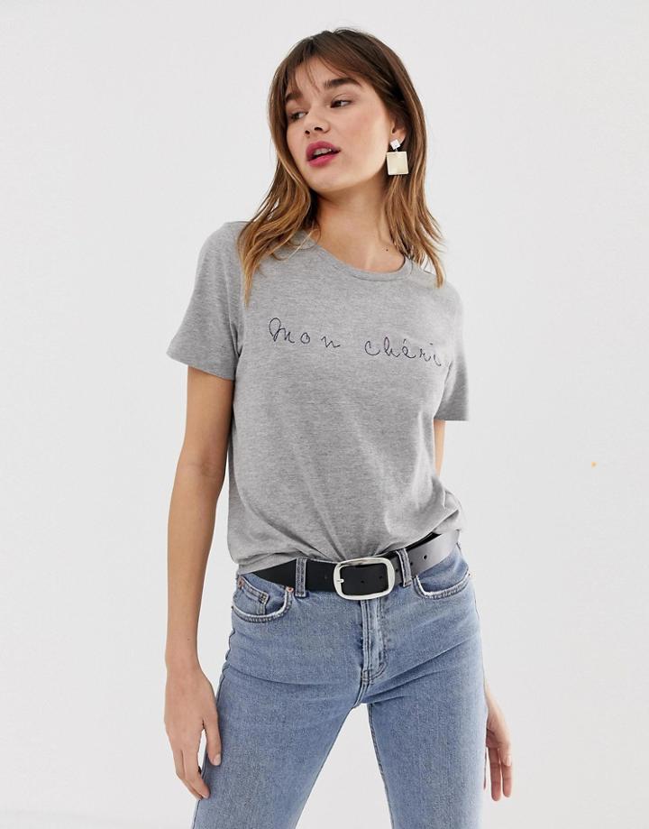Vero Moda Aware Mon Cheri Slogan T-shirt - Gray