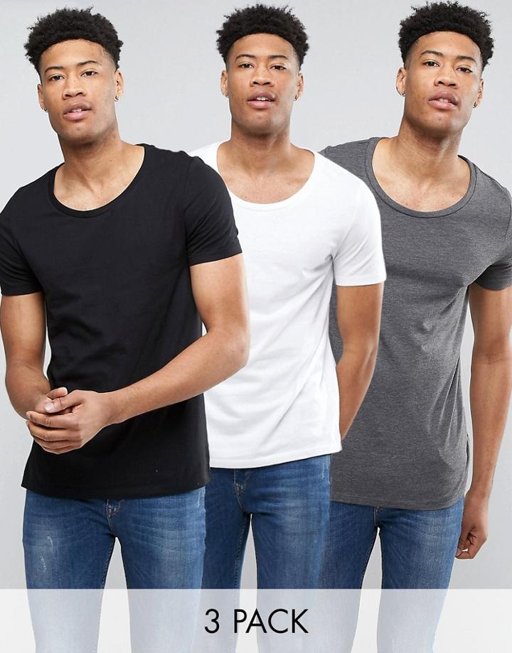 Asos Tall T-shirt With Scoop Neck 3 Pack Save - Multi