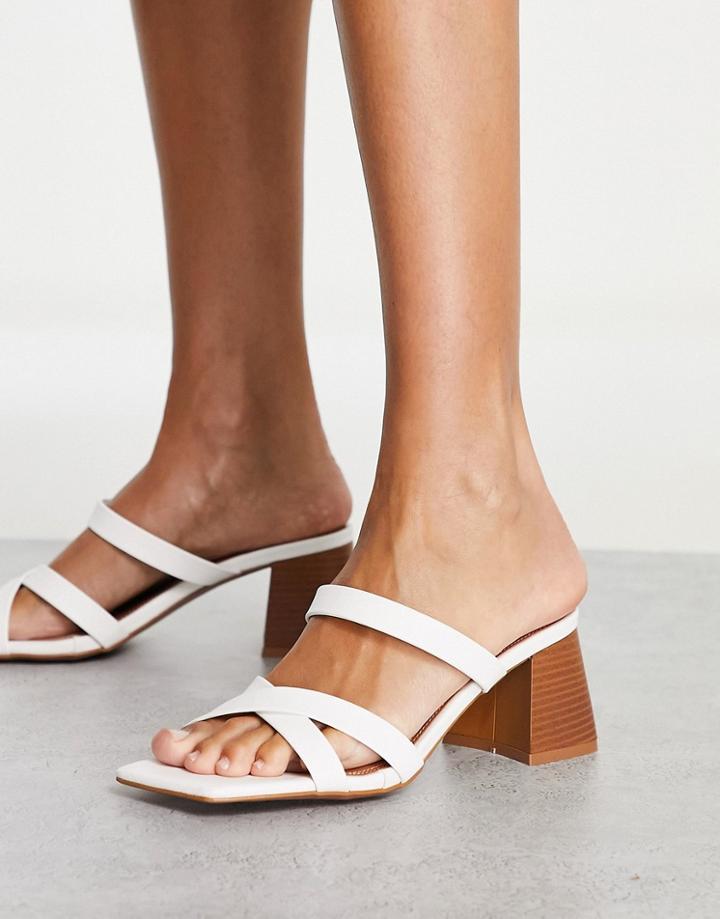 Asos Design Herbie Cross Strap Mid Heeled Sandals In White
