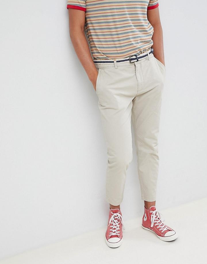 Mango Man Belted Chino In Stone - Stone