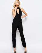 Lavish Alice Keyhole High Neck Deep Plunge Jumpsuit - Black