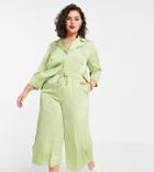 Fashion Union Plus Relaxed Retro Matching Shirt In Lime Satin-green