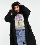 Pieces Curve Longline Cardigan With Pocket Detail In Black