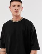 Asos Design Oversized T-shirt In Heavyweight Jersey With Chain Neck-black