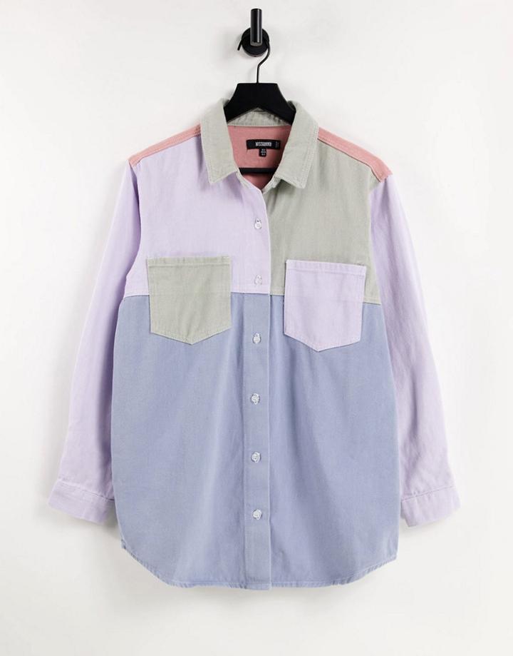 Missguided Oversized Color Block Denim Shirt In Multi