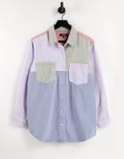 Missguided Oversized Color Block Denim Shirt In Multi