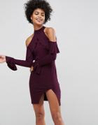 Asos Ruffle Front Open Back Mini Dress - Purple