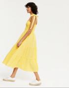 New Look Tie Strap Tiered Midi Dress In Lemon-yellow