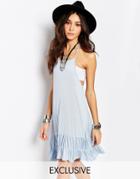 Rokoko Racer Back Tank Dress With Ruffle Hem - Pastel Blue
