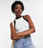 Asos Design Tall Tank Top With Contrast Tipping In White
