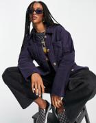 Topshop Washed Quilted Shirt Jacket In Navy-blues