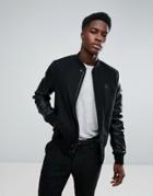 Stradivarius Bomber Jacket With Faux Leather Sleeves In Black - Black