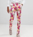 Asos Tall Wedding Skinny Crop Smart Pants In Pink Floral Print - Pink
